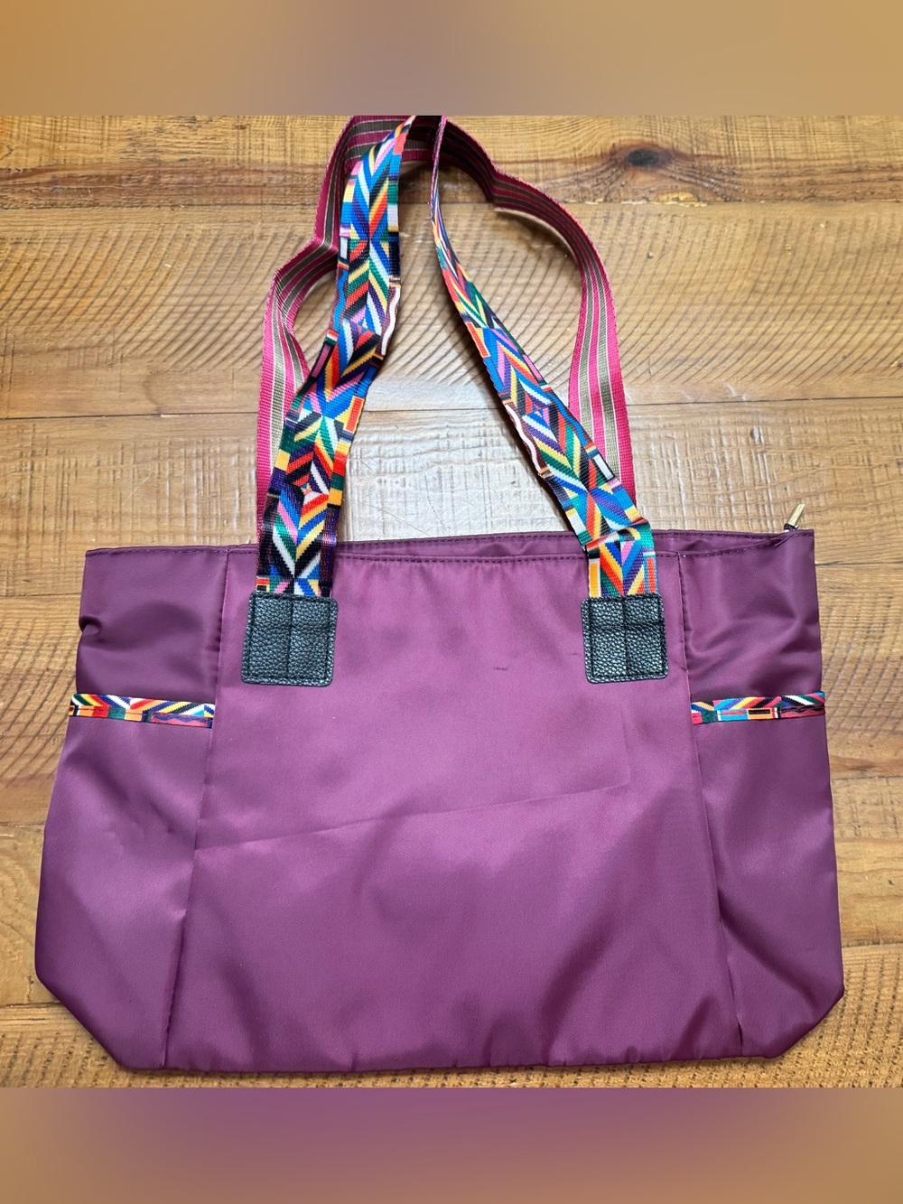 Purple Everyday Tote Bag with Colorful Straps